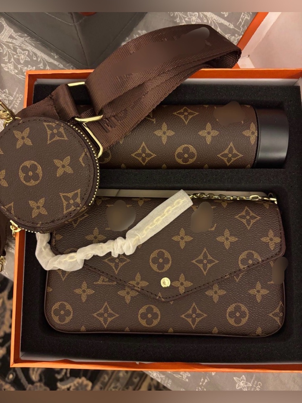 Monogram Three-Piece Pouch Set in Brown